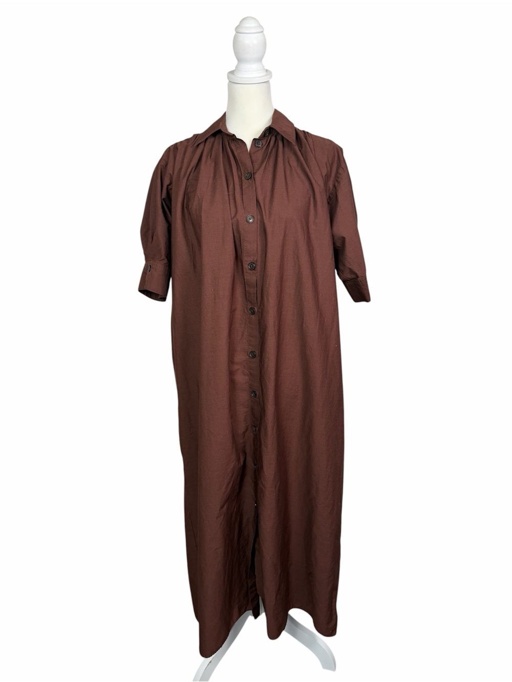 Zara Brown Button-Front Midi Shirt Dress